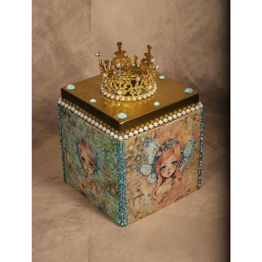 Princess Rhinestone Vanity Tissue Box Cover Crown Baroque Pop Art Decor Royal